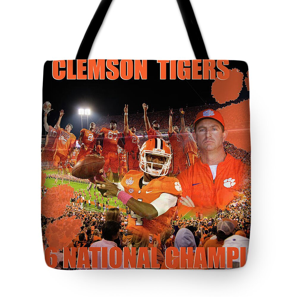 Clemson Tote Bag featuring the digital art Clemson National Champs by Lynne Jenkins