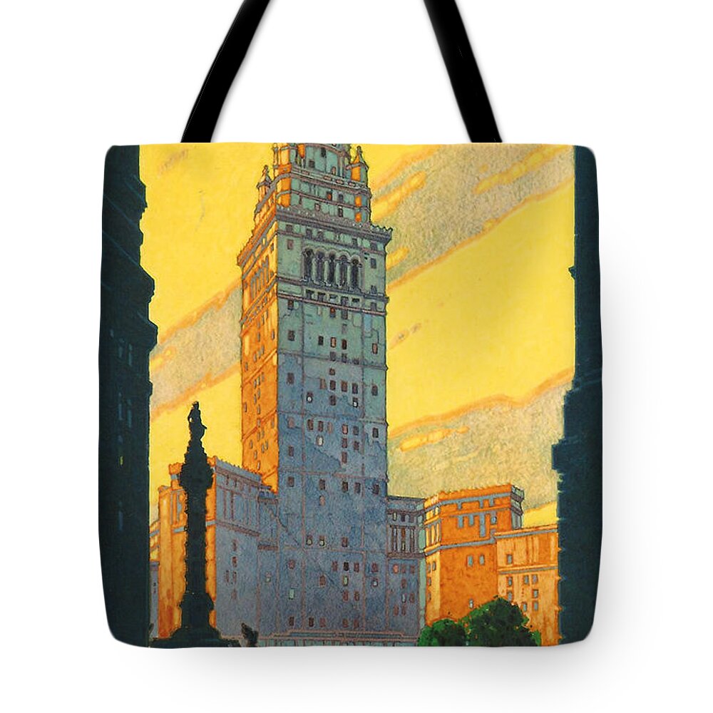 Cleveland Tote Bag featuring the digital art Cleveland - Vintage Travel by Georgia Clare