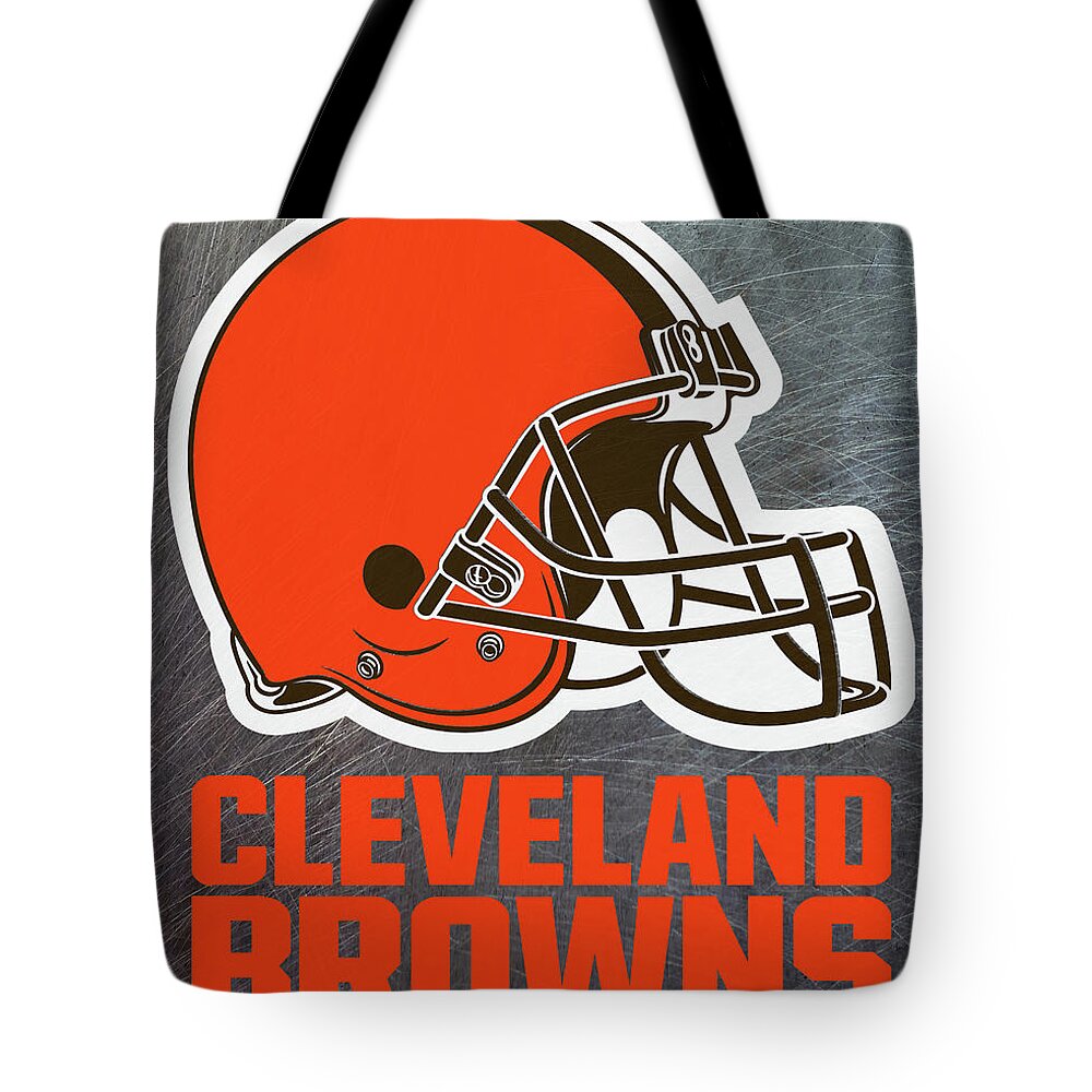 Cleveland Tote Bag featuring the mixed media Cleveland Browns on an abraded steel texture by Movie Poster Prints