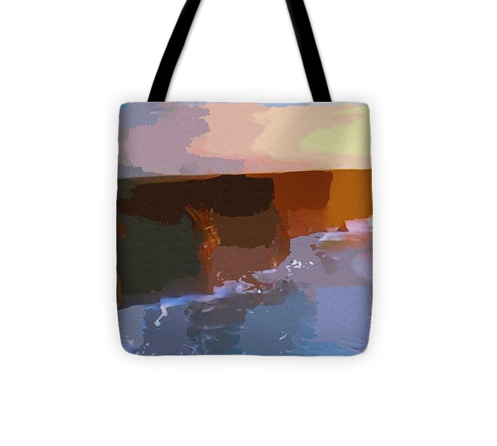 Cliffs Tote Bag featuring the painting Cliffs Of Moher Artprint County Clare Ireland by Mary Cahalan Lee - aka PIXI