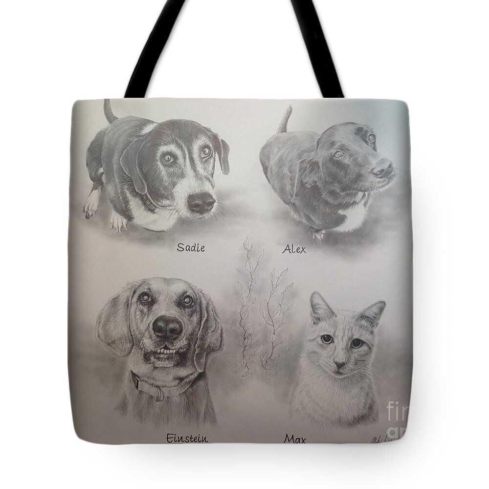 Dog Tote Bag featuring the drawing Cline Pets by Mike Ivey