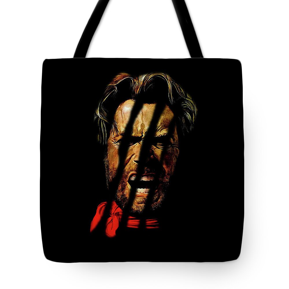 Clint Tote Bag featuring the mixed media Clint by David Dehner