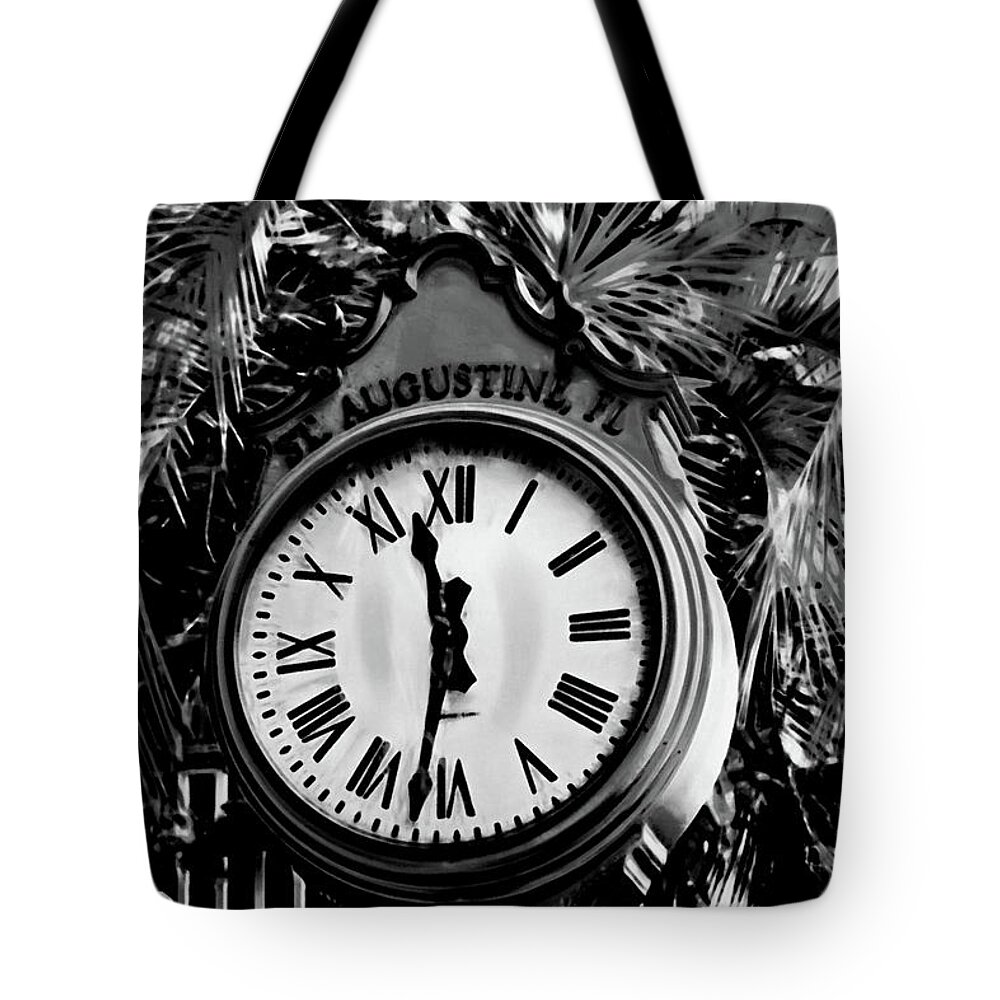 Clock Face Tote Bag featuring the photograph Clock and Palm by Gina O'Brien