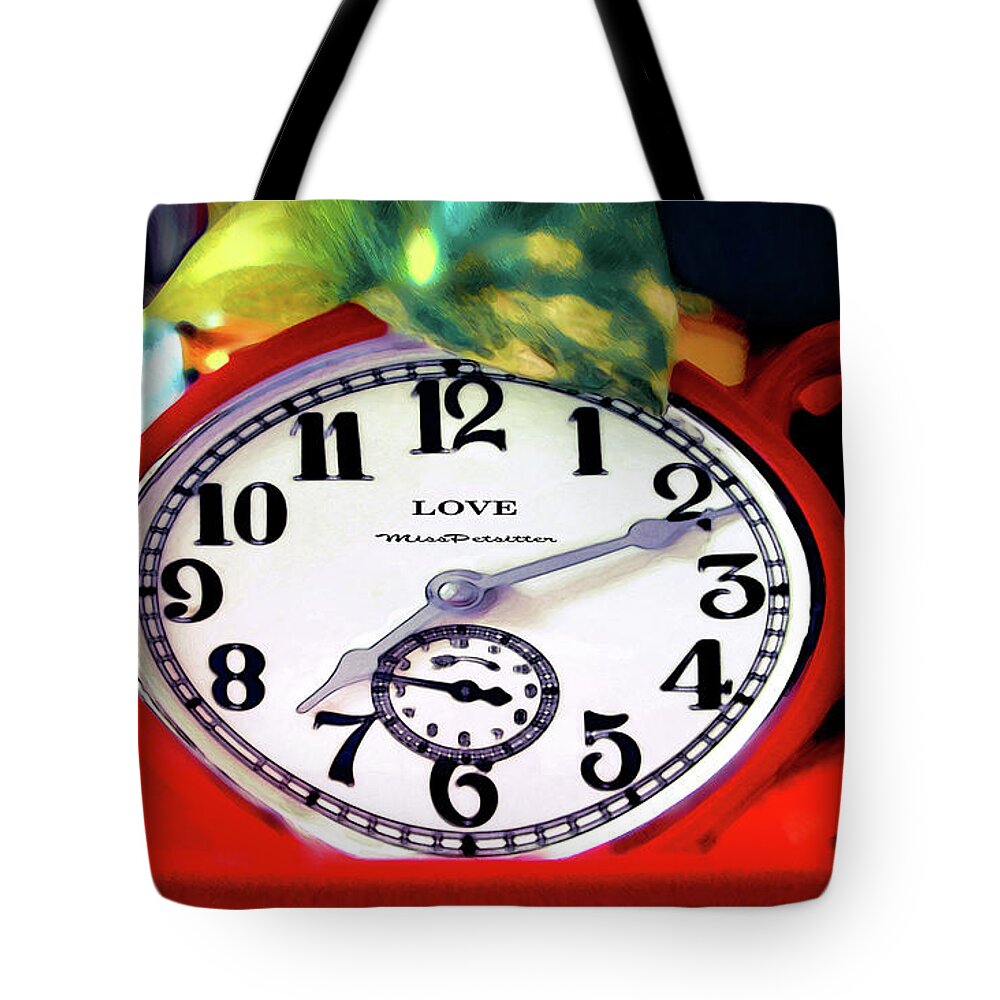 Art Tote Bag featuring the digital art Clock in the Garden Painting 3 by Miss Pet Sitter