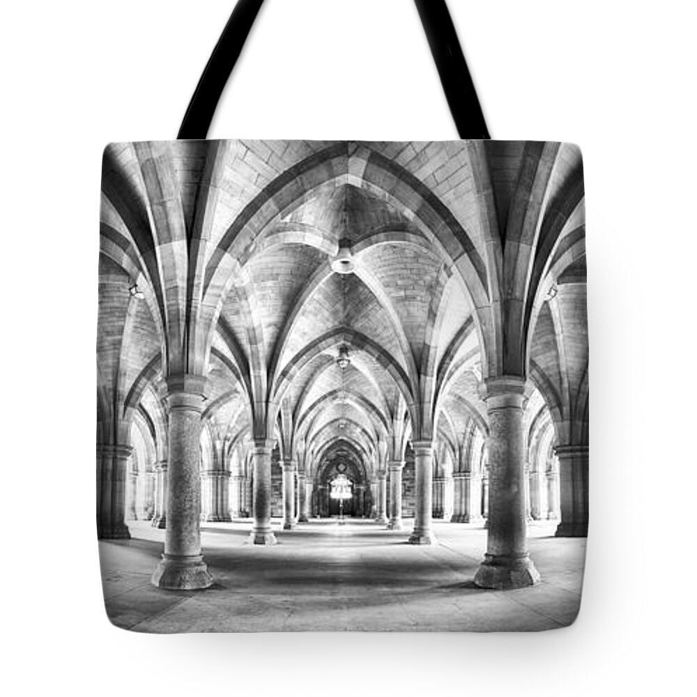 Glasgow Tote Bag featuring the photograph Cloister black and white panorama by Jane Rix