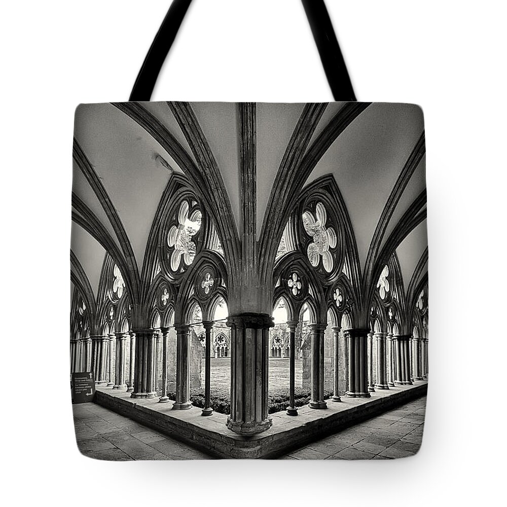 Cathedral Tote Bag featuring the photograph Cloisters of Salisbury Cathedral England by Shirley Mitchell