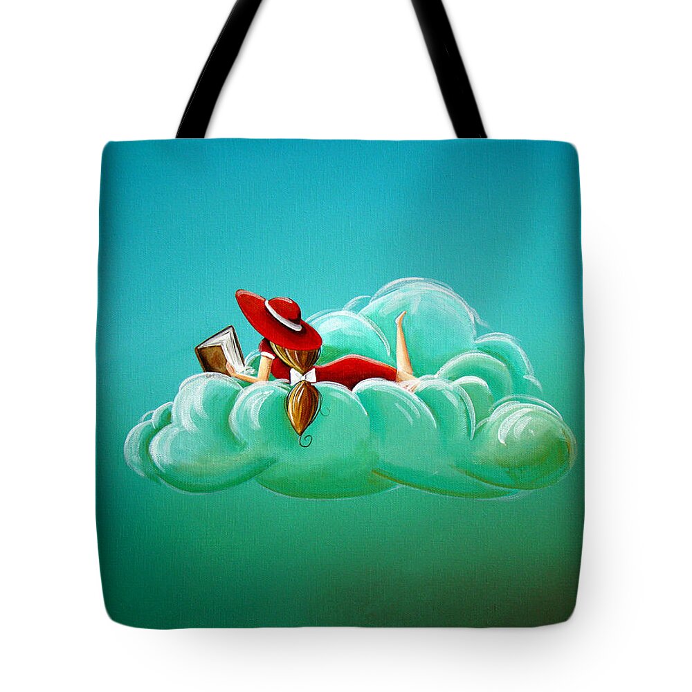 Girl Tote Bag featuring the painting Cloud 9 by Cindy Thornton