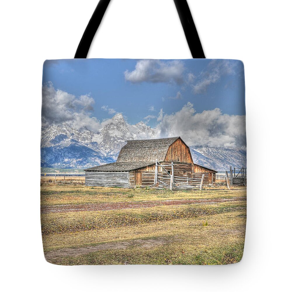 Teton Tote Bag featuring the photograph Clouds and Barn by David Armstrong