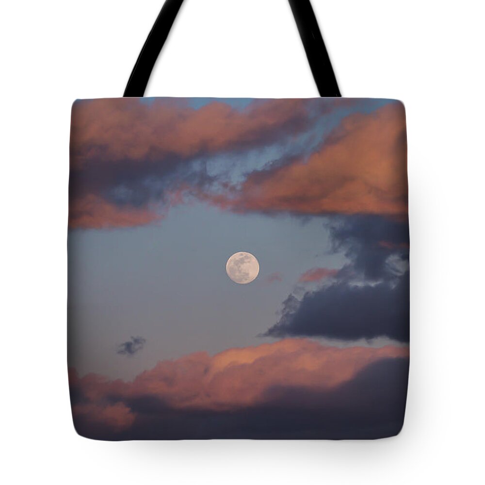 Terry D Photography Tote Bag featuring the photograph Clouds and Moon March 2017 by Terry DeLuco