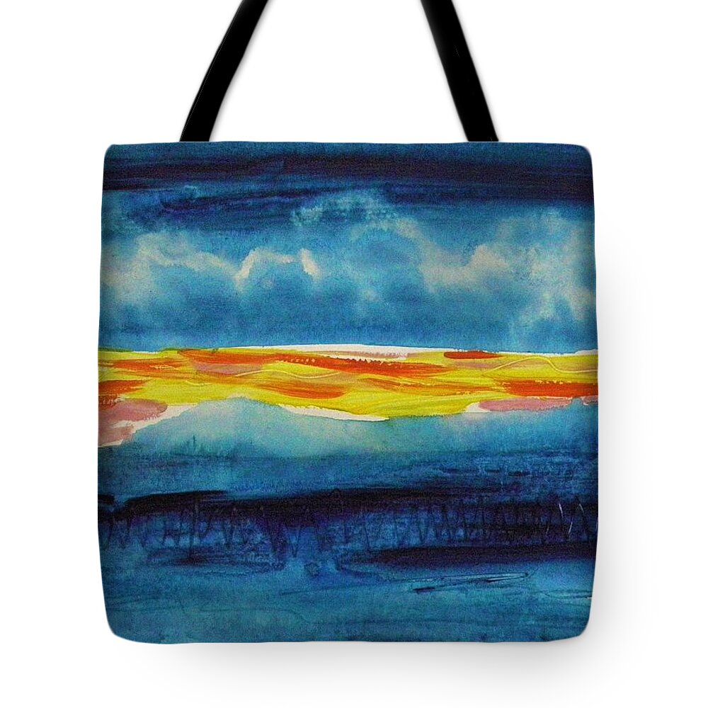 Clouds In Deep Blue Sea Tote Bag featuring the painting Clouds in Deep Blue Sky by Mary Carol Williams
