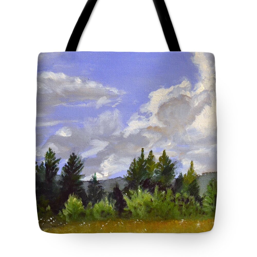 Clouds Tote Bag featuring the painting Clouds Over Lace by Mary Chant