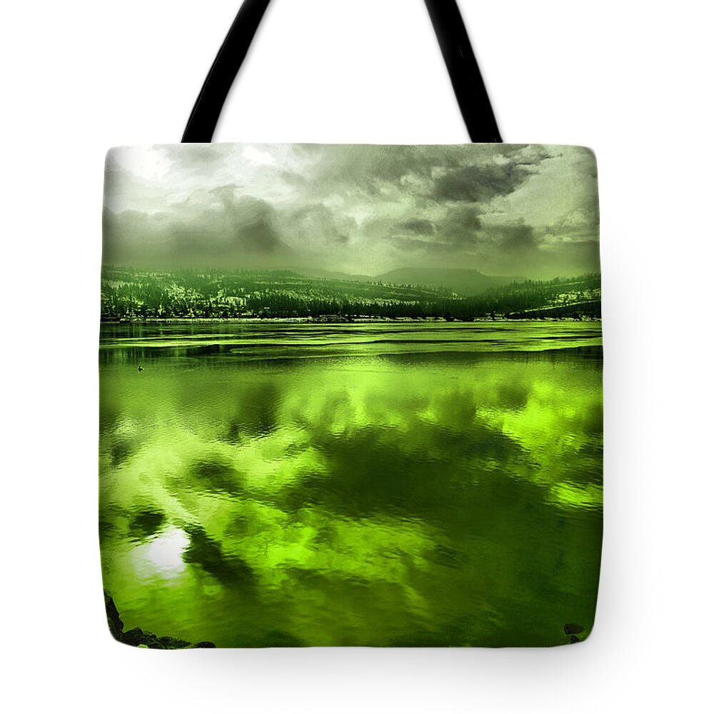 Columbia River Tote Bag featuring the photograph Clouds reflecting off the Columbia by Jeff Swan