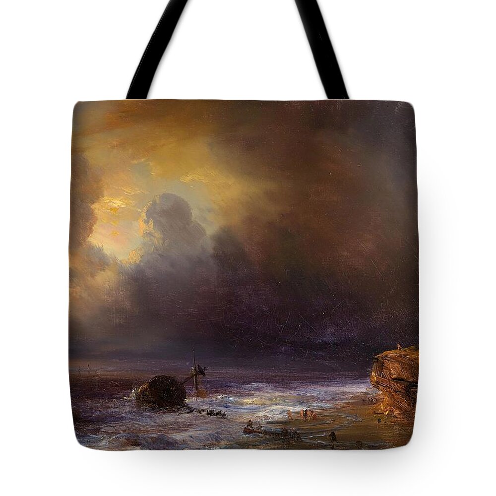 Cloudy Tote Bag featuring the painting Cloudy Sky above a Beach by Jean Antoine Theordore Gudin