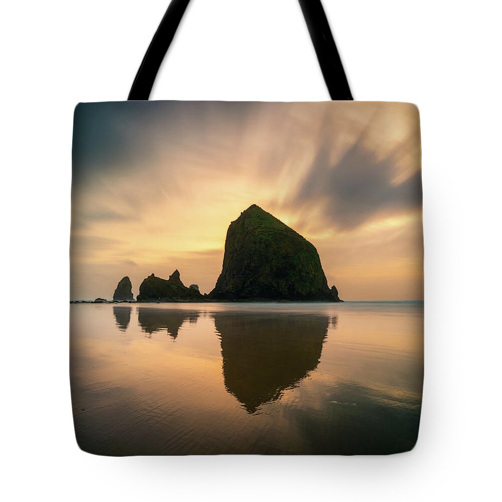 Oregon Tote Bag featuring the photograph Cloudy Sunset at Cannon Beach by James Udall