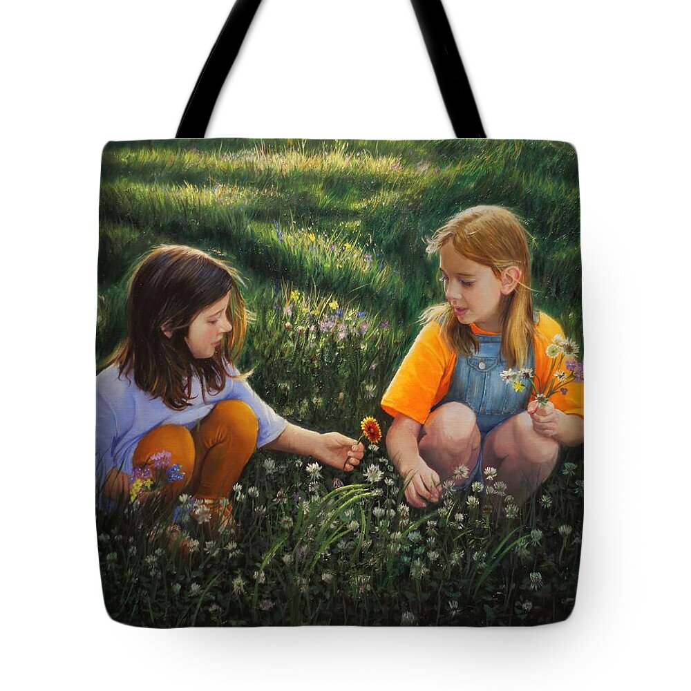 Family Tote Bag featuring the painting Clover Field Surprise by Glenn Beasley
