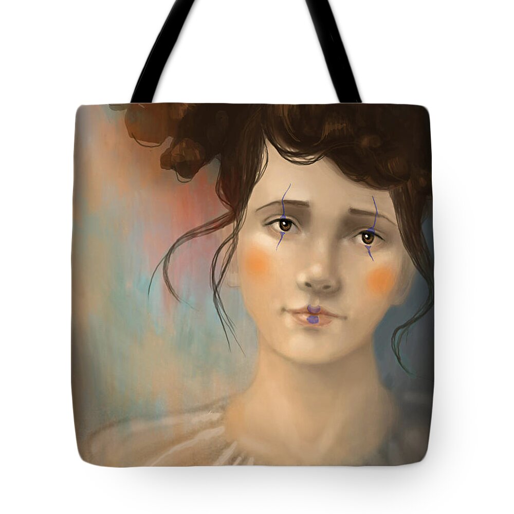 Portrait Tote Bag featuring the digital art Clown Girl by Angela Murdock