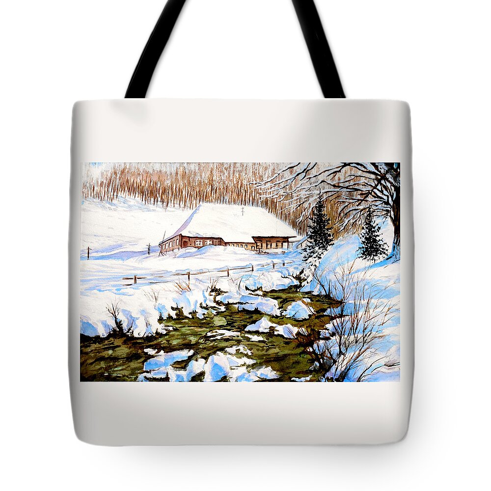 Winter Tote Bag featuring the painting Clubhouse in Winter by Sher Nasser