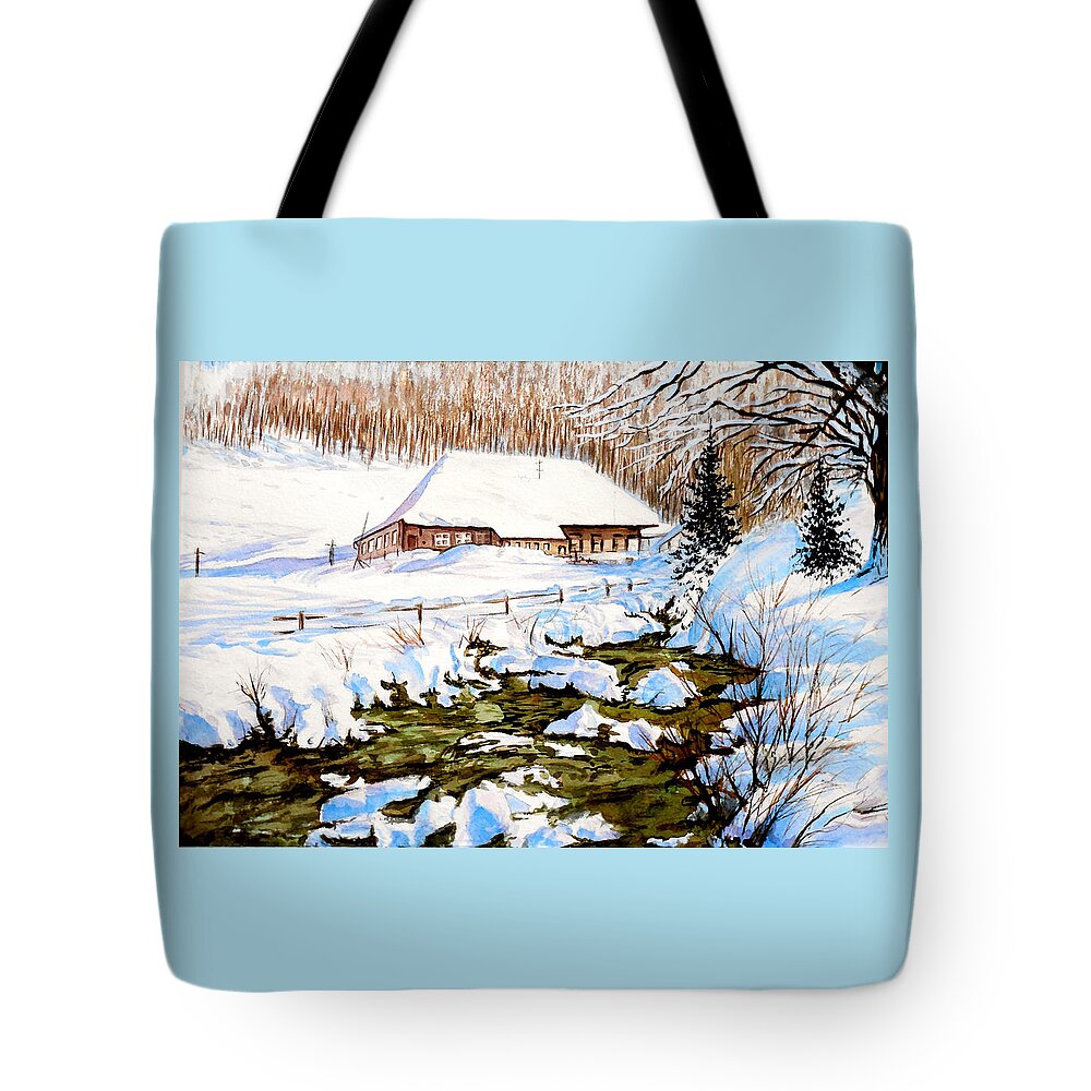 Golf Course In Alberta Tote Bag featuring the painting Clubhouse in Winter by Sher Nasser Artist