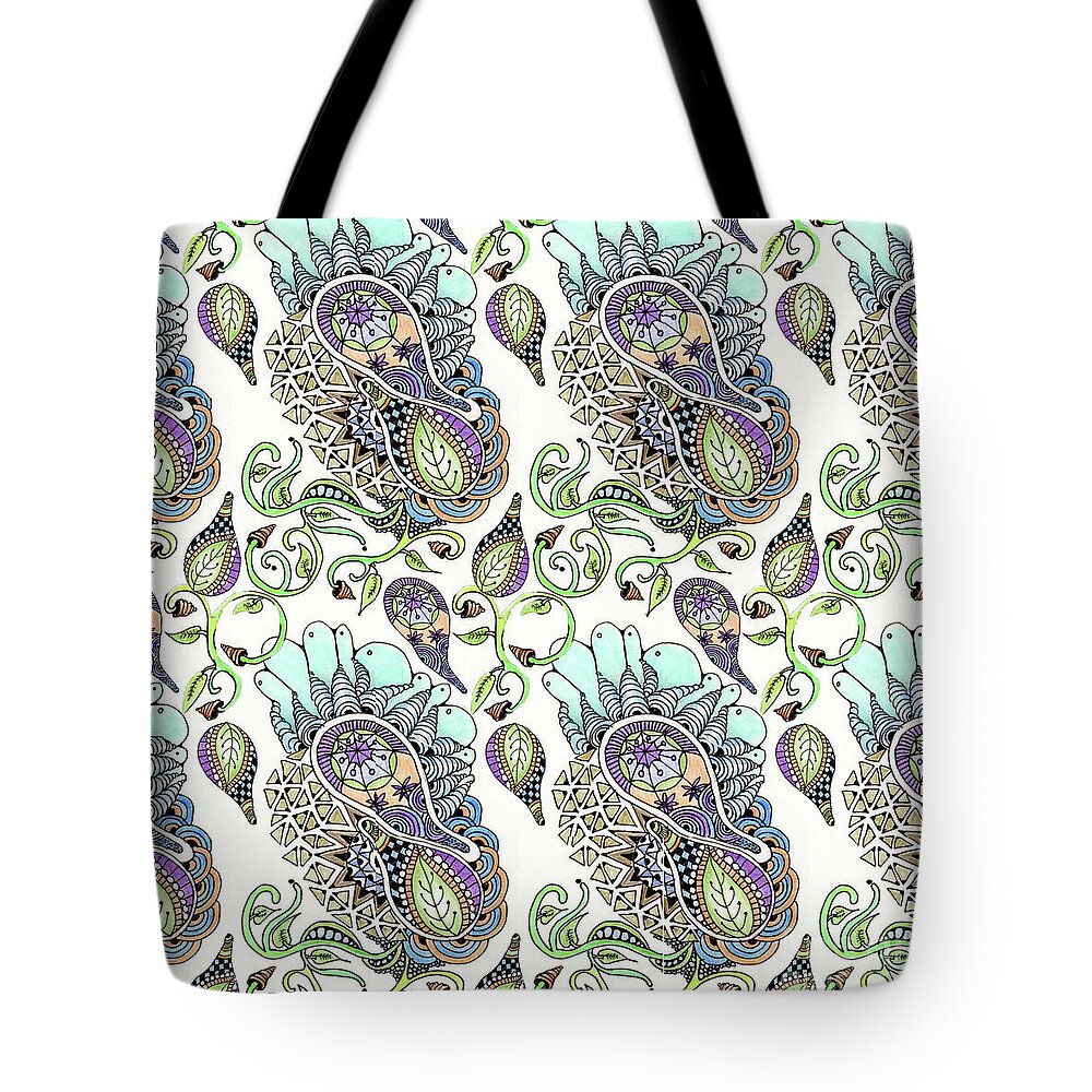 Zentangle Patterns Doodles Pen And Ink Leaves Vines Parameciums Tote Bag featuring the tapestry - textile Clusters by Ruth Dailey