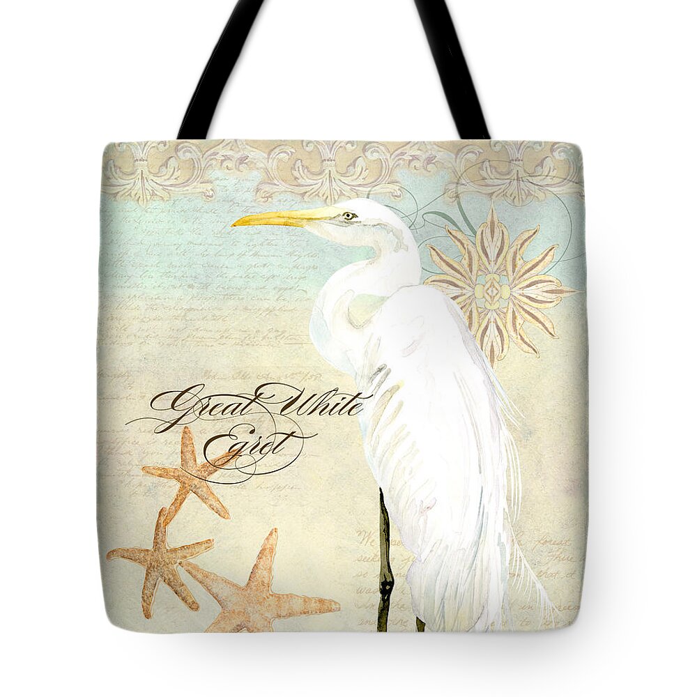 Watercolor Tote Bag featuring the painting Coastal Waterways - Great White Egret 3 by Audrey Jeanne Roberts