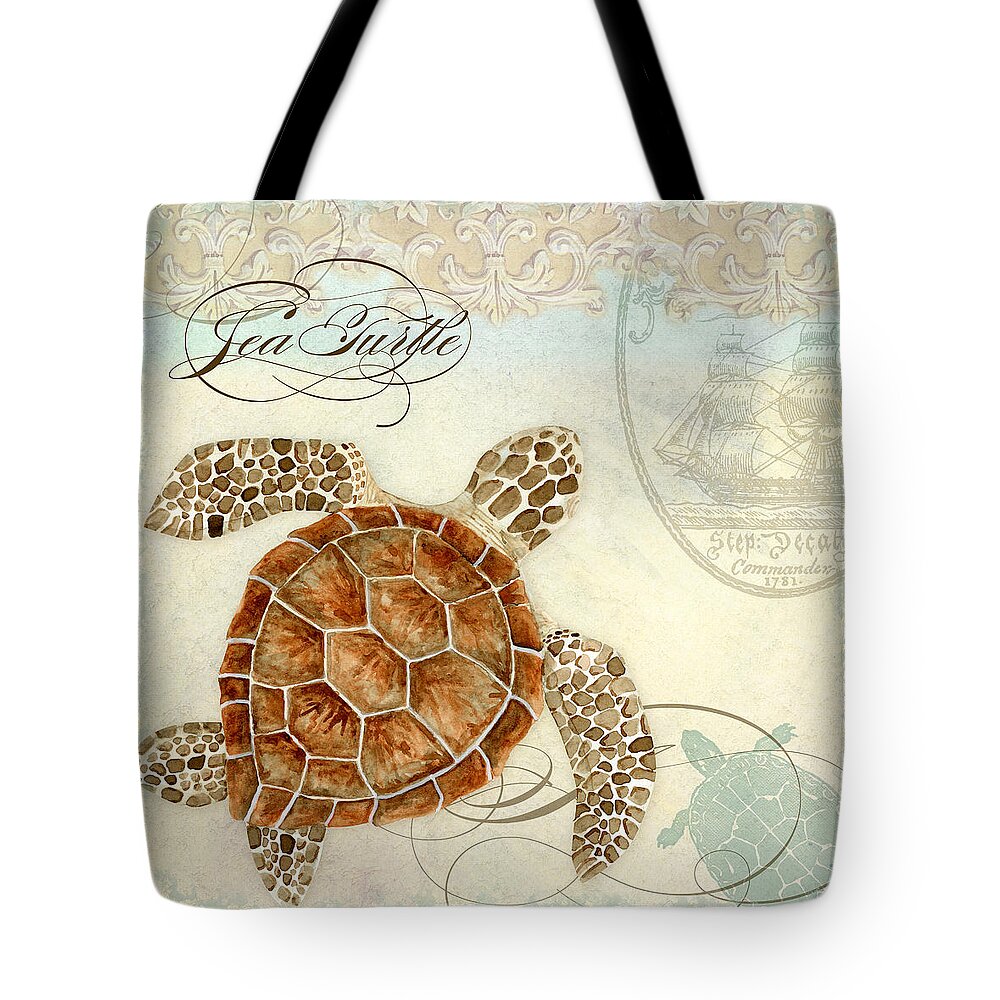Watercolor Tote Bag featuring the painting Coastal Waterways - Green Sea Turtle 2 by Audrey Jeanne Roberts