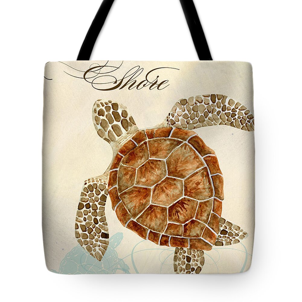 Watercolor Tote Bag featuring the painting Coastal Waterways - Green Sea Turtle by Audrey Jeanne Roberts
