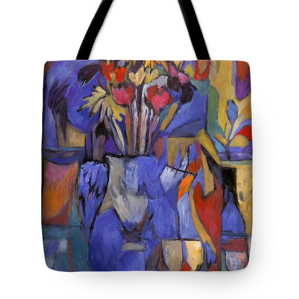 Oil Tote Bag featuring the painting Cobalt Rose by Mykul Anjelo