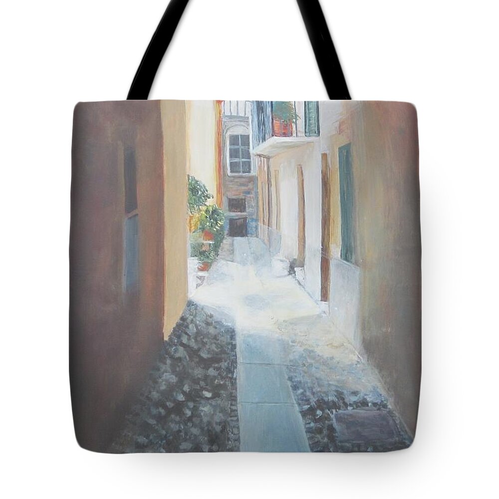 Italy Tote Bag featuring the painting Cobblestone Alley by Paula Pagliughi