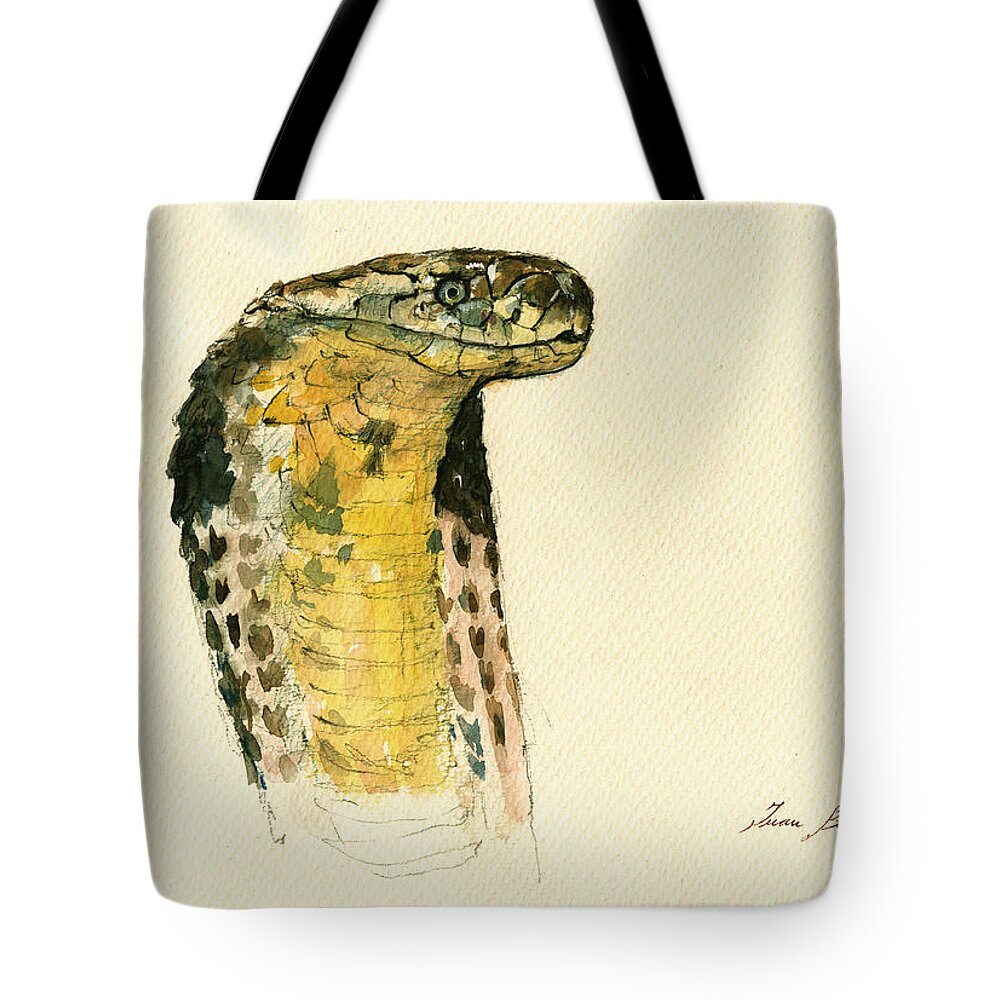 Cobra Art Wall Tote Bag featuring the painting Cobra snake poster by Juan Bosco