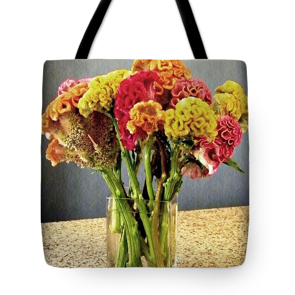 Cockscomb Tote Bag featuring the photograph Cockscomb Bouquet by Sarah Loft