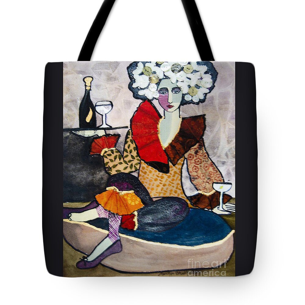 Champagne Tote Bag featuring the painting Cocktails, anyone? by Marilyn Brooks