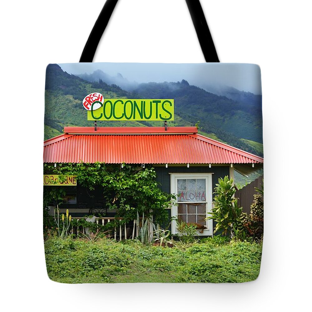 Landscape Tote Bag featuring the photograph Coconut Hut by Carolyn Mickulas