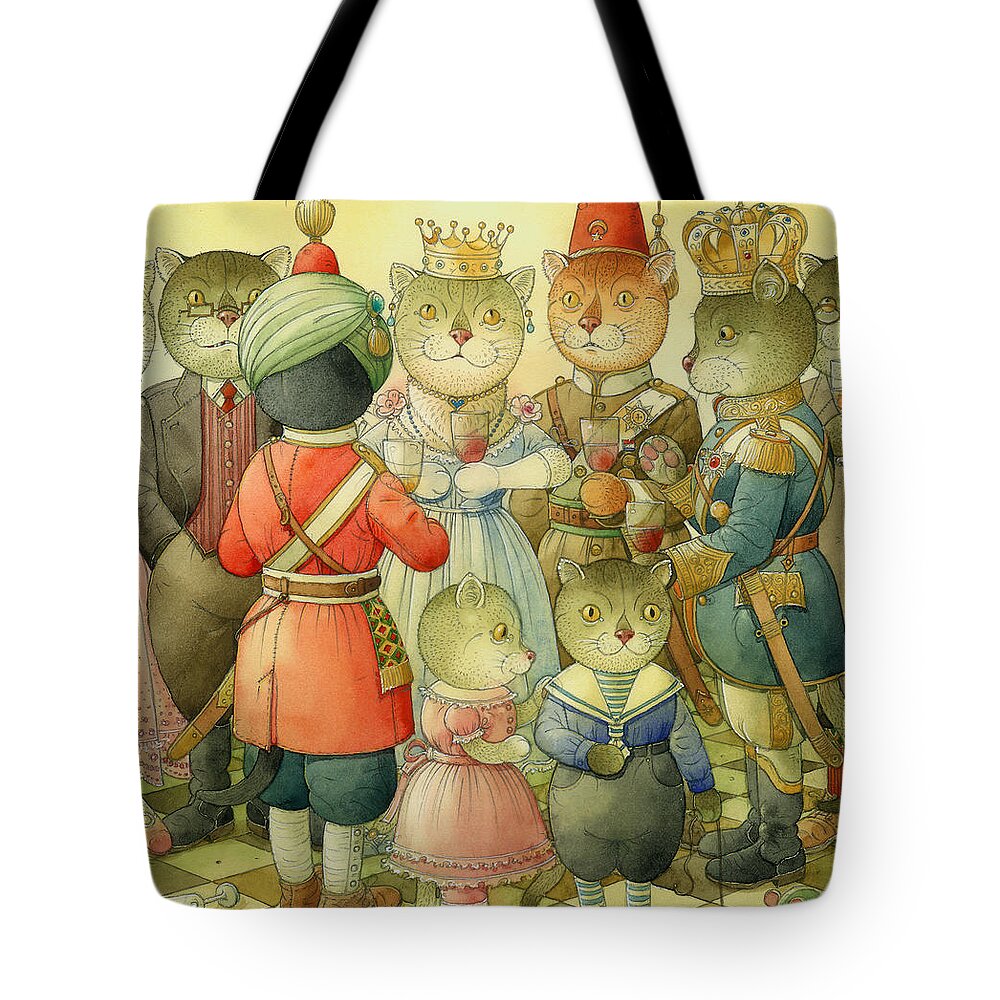 Cats Tote Bag featuring the painting Coctail Party by Kestutis Kasparavicius