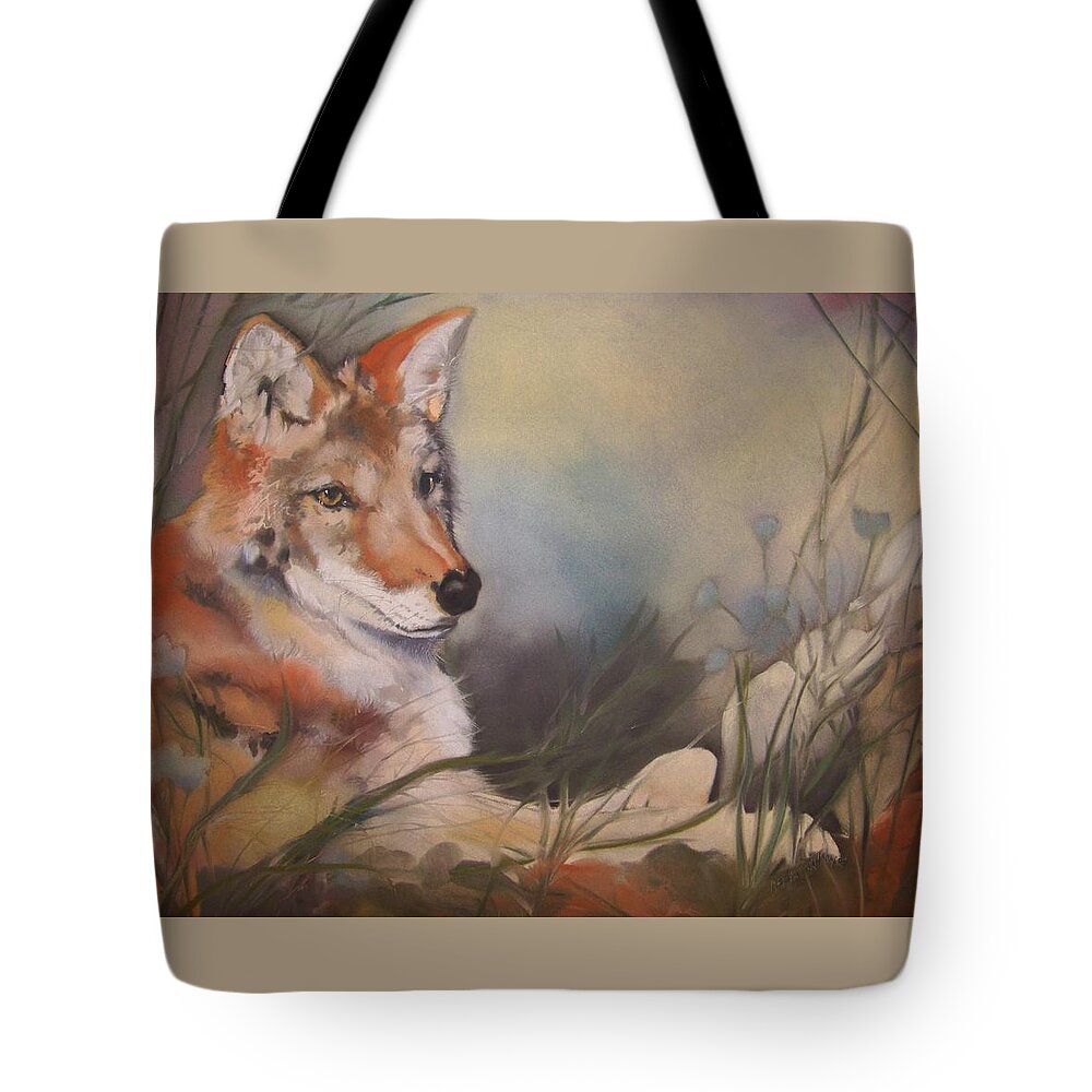 Coyote Tote Bag featuring the pastel Cody by Marika Evanson