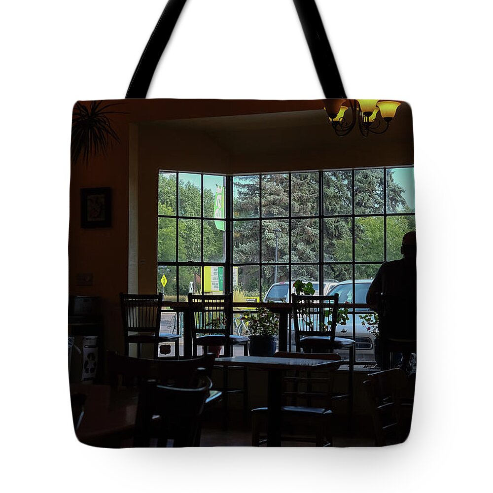 Architecture Tote Bag featuring the photograph Coffee in the Shadows by Monte Stevens