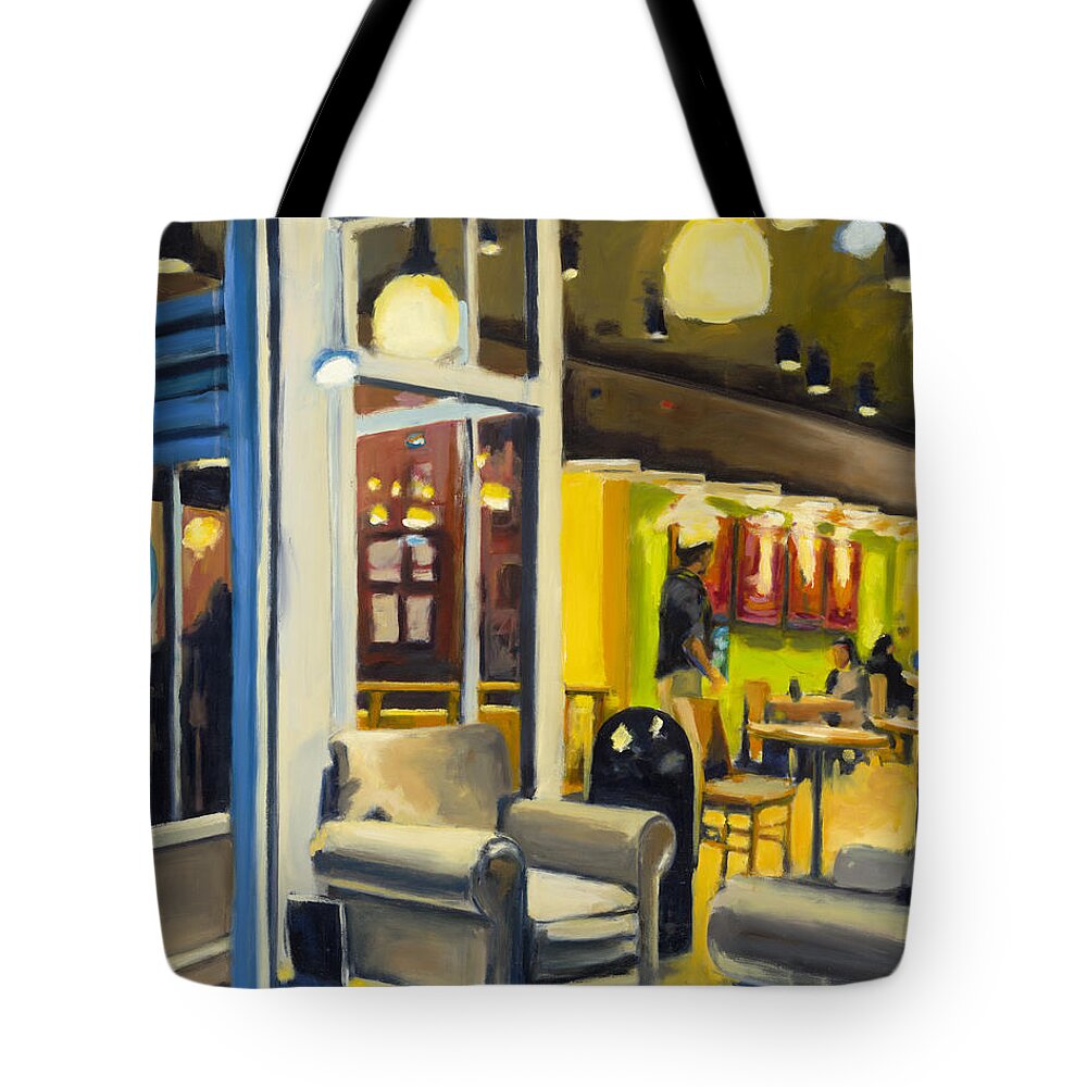 Oil Paint Tote Bag featuring the painting Coffee on 5th Ave by Robert Reeves