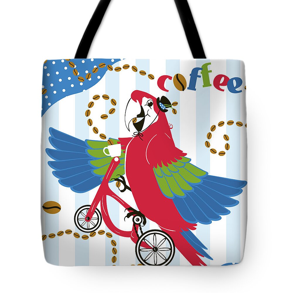 Coffee Tote Bag featuring the mixed media Coffee Parrot by Shari Warren