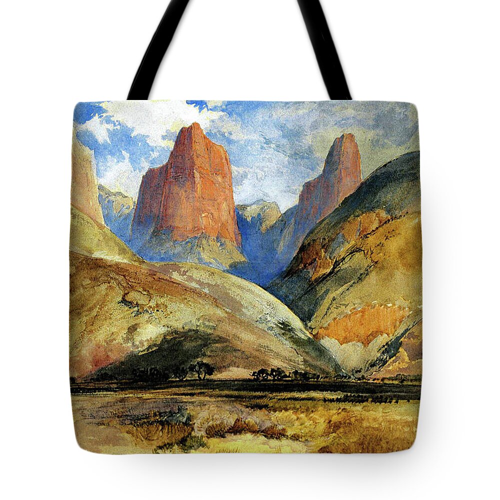 Colburns Butte Tote Bag featuring the painting Colburns Butte South Utah by Thomas Moran
