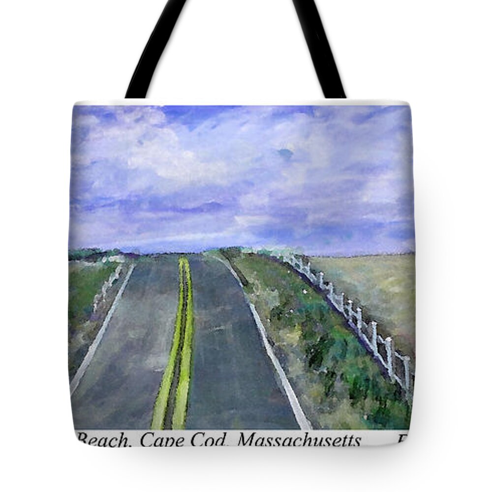 Menauhant Beach Tote Bag featuring the painting Cold Cloudy Day Menauhaut Beach by Rita Brown