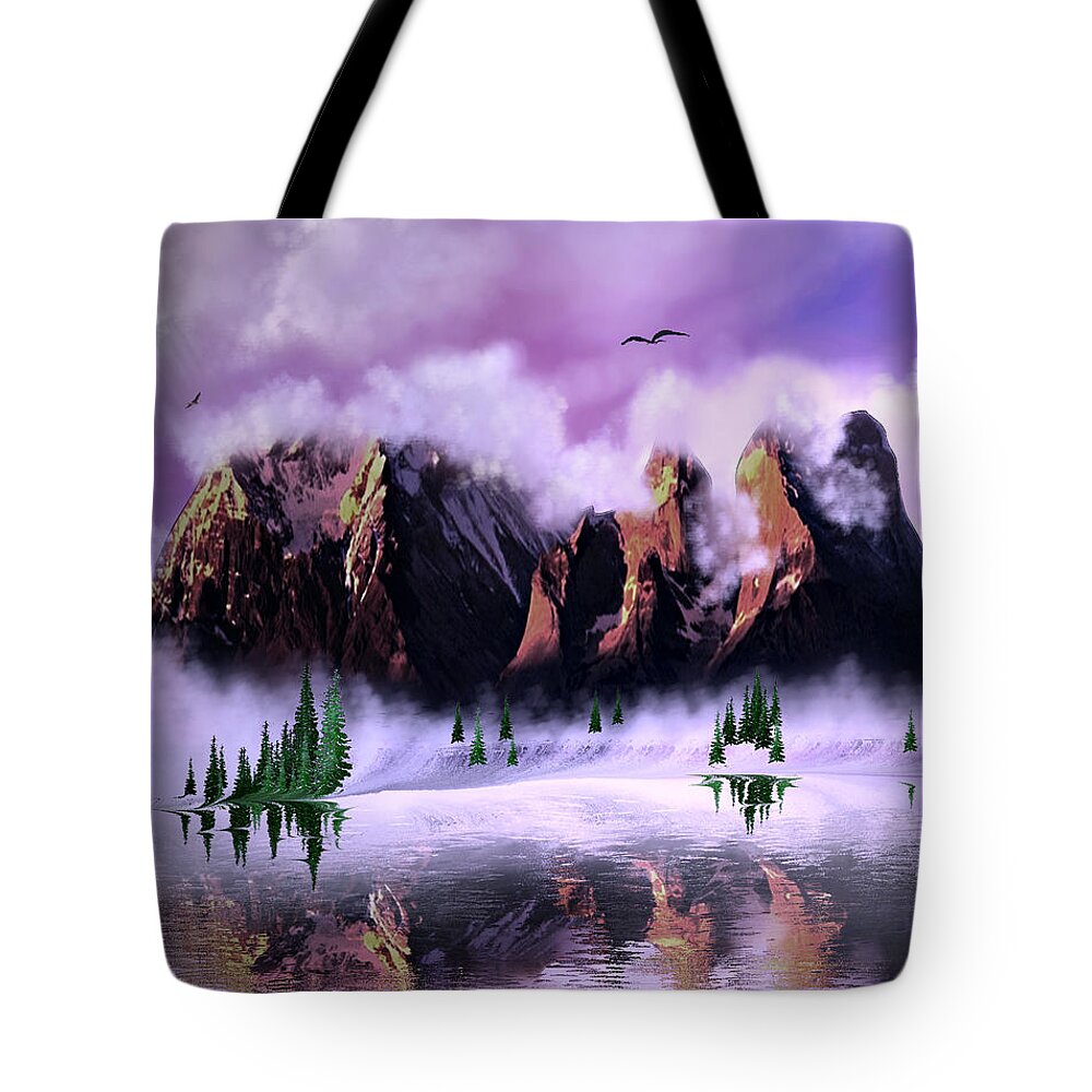  Tote Bag featuring the digital art Cold Mountain Morning by Artful Oasis