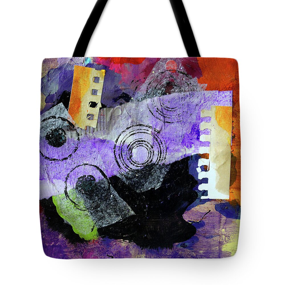 Large Purple Abstract Collage Tote Bag featuring the mixed media Collage No 1 by Nancy Merkle