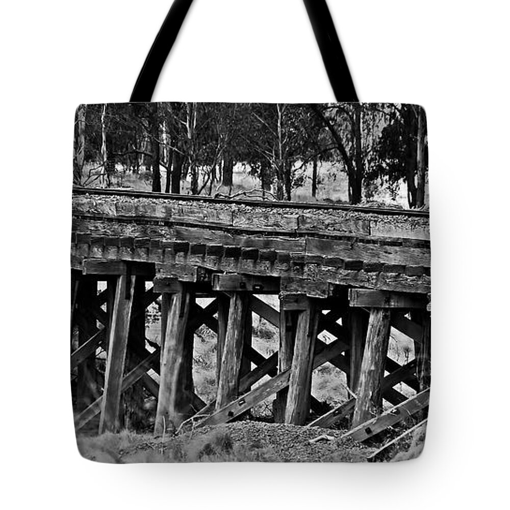 Blair Stuart Tote Bag featuring the photograph Colonial Era Bridge. by Blair Stuart