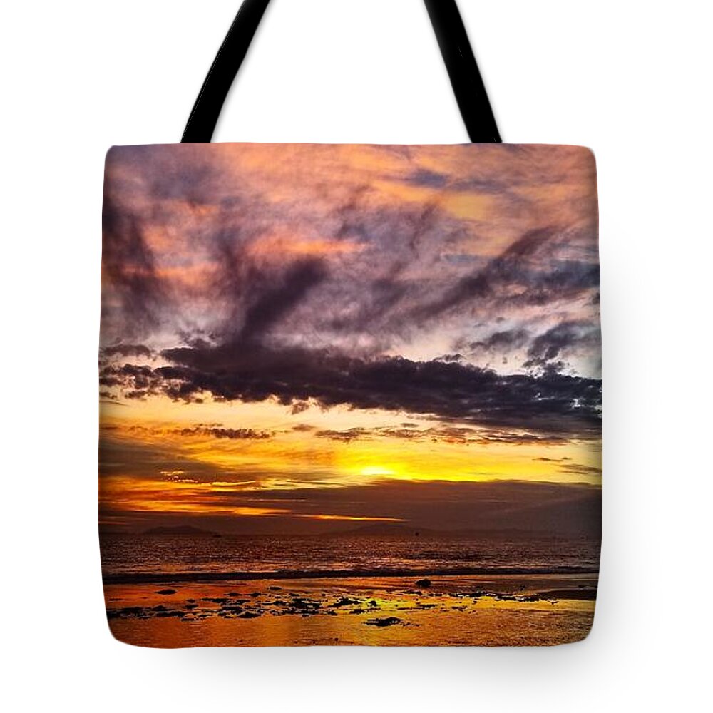 Beach Tote Bag featuring the photograph Color Burst Malibu Sunset by Matt Quest