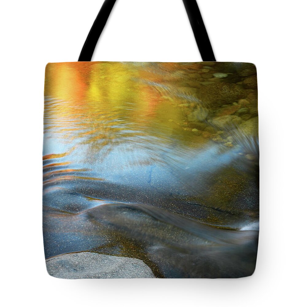 Fall Reflection Tote Bag featuring the photograph Color On The Swift River NH by Michael Hubley