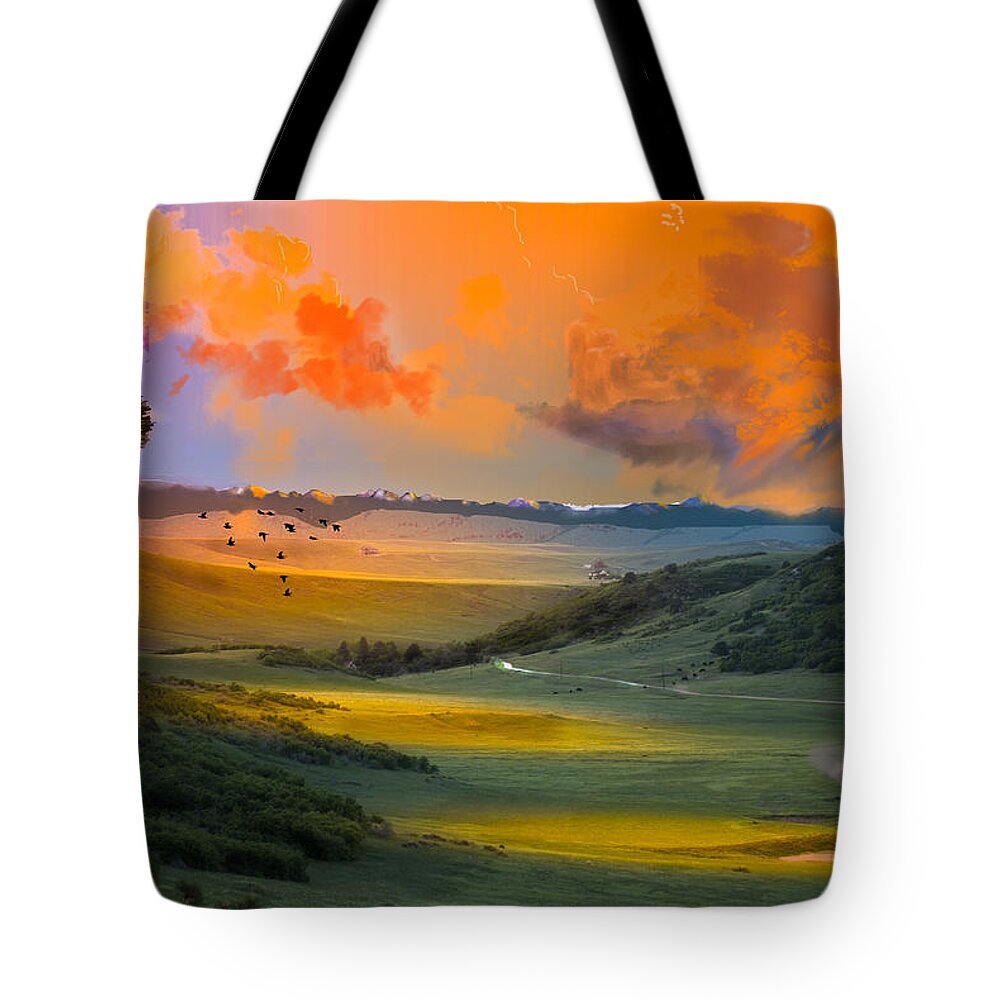 Sunrise Tote Bag featuring the digital art Colorado Big Valley Sunrise by J Griff Griffin