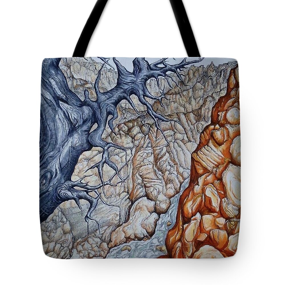 Abstract Tote Bag featuring the drawing Colorado Canyon by Leizel Grant