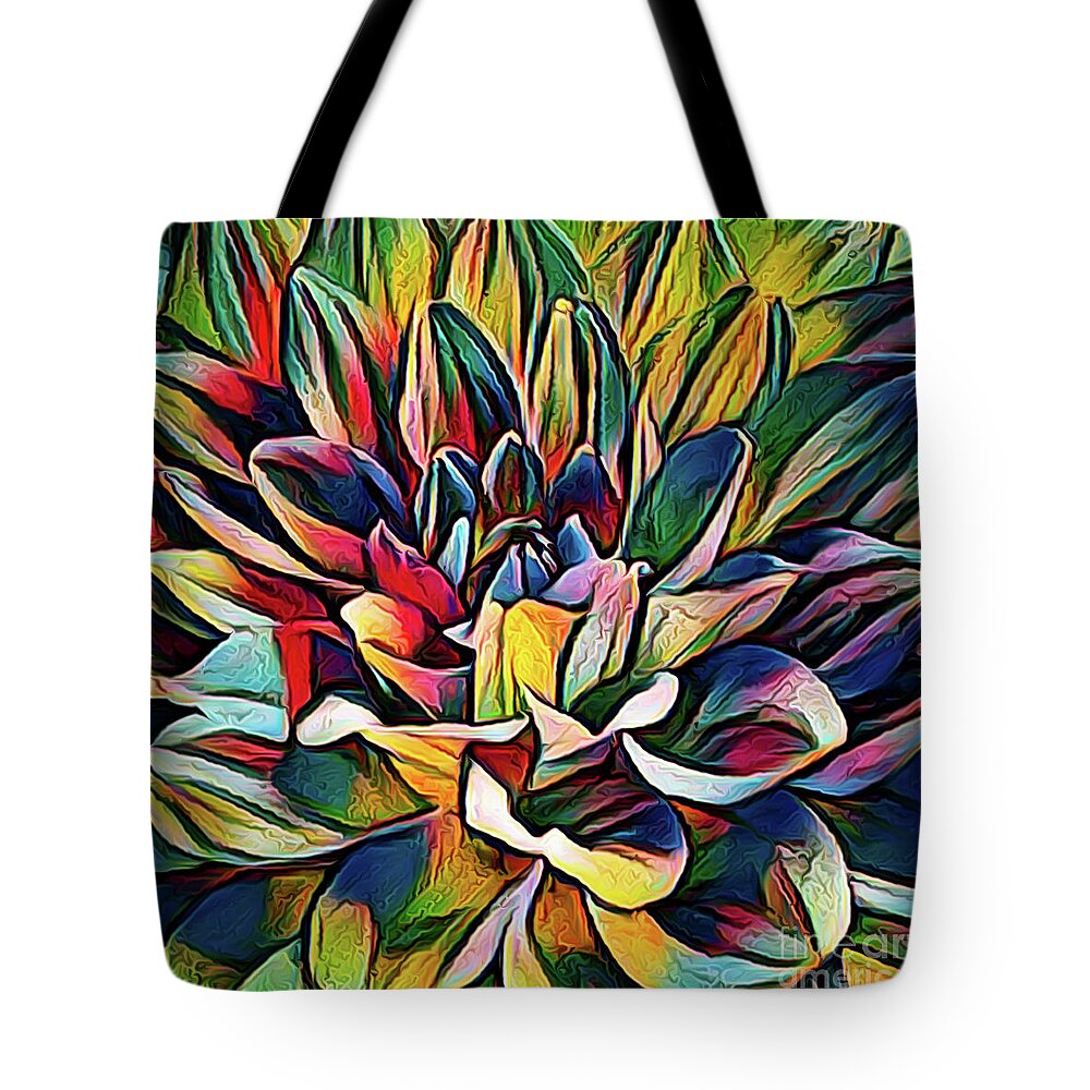 Dahlia Tote Bag featuring the photograph Colorful Abstract Dahlia by Anita Pollak