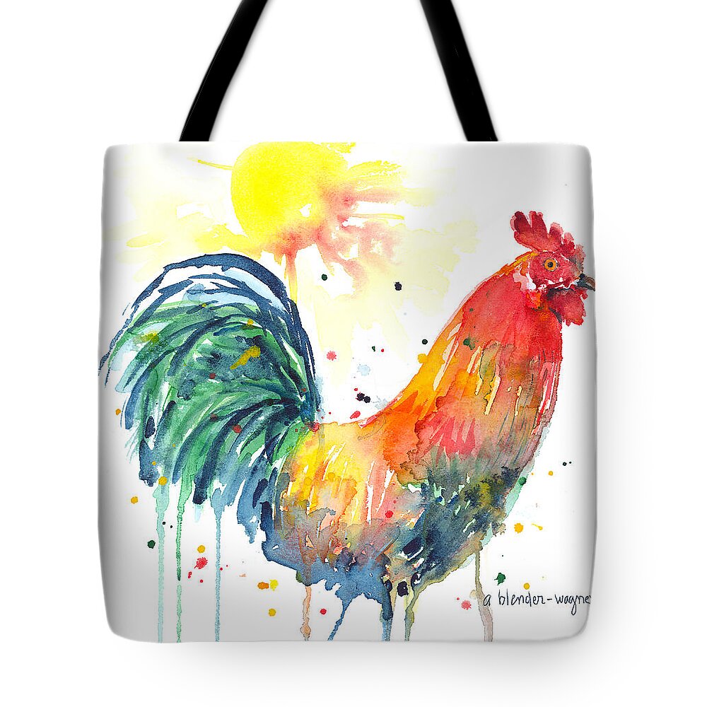 Rooster Tote Bag featuring the painting Colorful Alarm Clock by Arline Wagner