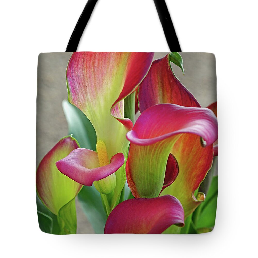 Calla Lilly Tote Bag featuring the photograph Colorful Calla Lillies by Larry Nieland