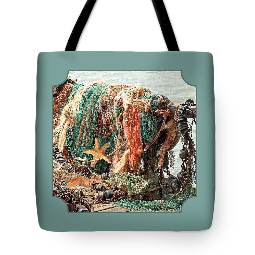 Colorful Catch - Starfish in Fishing Nets Square Tote Bag
